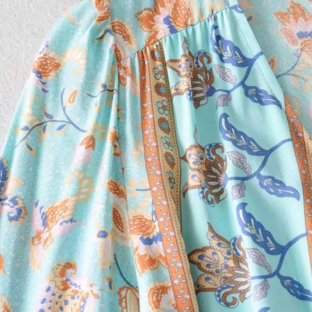 SOLD OUT Bohemian Floral Light Blue Long Sleeve Dress - Picture 5 of 13